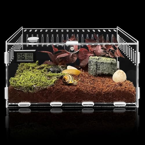 Terrario acrílico de caracol terrario, 30 x 20 x 15 cm, para reptiles, mini PC, terrario, transparente, para caracoles, insectos, tarántulas, araña, leopardo gecko, cangrejo ermitaño