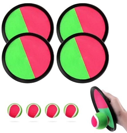 ZHYTUAL 4 Sets Jeu de Ballon Velcro de Ballon Enfant Extérieur pour 1 2 3 5 4 6 7 8 9 10 11 Ans Jeu de Jardin Enfant Raquette De Plage Set pour Famille Extérieur Sports
