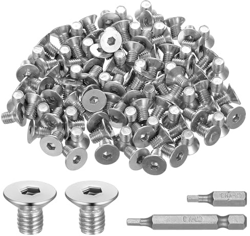 120 Pezzi Viti M5, Set di Viti a Testa Svasata M5 x 8 mm, Bulloni a Testa Esagonale Piatta in Acciaio Inox, Bulloni a Brugola, con 2 Punte