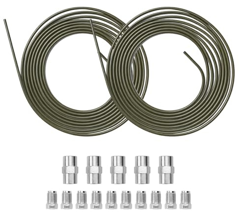 Kit Tubo Freno 10m Ø 4,75mm - Tubo Freno in Acciaio Ramato DIN 74 234 con 10 Raccordi e 5 Connettori M10x1 - Per Svasatura F, Anticorrosione e Alta Pressione per Ampia Gamma di Modelli Veicoli