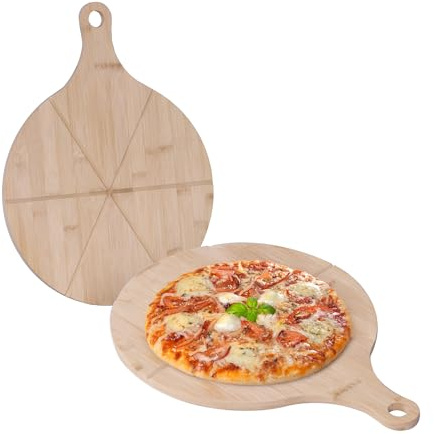 Relaxdays bambu pizzatallrikar set med 2, 33 cm runda serveringsbrädor för pizza, tarte flambée, ost, naturlig