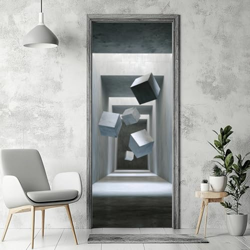 arricraft 2 calcomanías autoadhesivas para puerta, 31.5 x 78.7 pulgadas, cubo en hormigón, murales de puerta, calcomanías de PVC, papel tapiz extraíble para dormitorios, sala de estar
