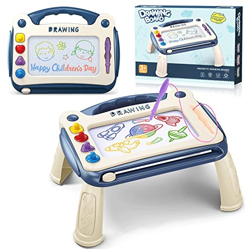 MZJAUVF Ardoise Magique, Bleu Tableau Magique, Enfant Tableau de Dessin Magnétique Effaçablem, Ardoise Magnétique Magique avec Pieds, Jouet Enfant 2 Ans Educatif, pour Garçons Filles Jouets 2-5 Ans