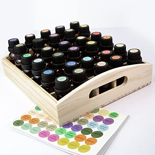 Essential Oil Storage Box Wooden Essential Oils Display Organizer 30 Slots Stand Holder for 15 ml Bottles Nail Polish Collection (30 Slots)