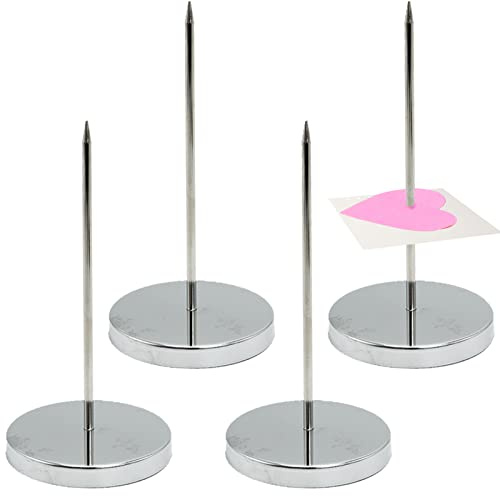 4 soportes para notas de papel, punta de recibo de papel de pico de recibo de billete de billete de nota con base redonda, cocina, oficina de hotel (plata)
