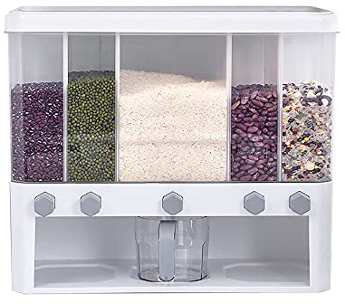 NaMaSyo 5 Gitter Küchen Wand-Montiert Getreidespender,Müslispender Vorratsbehälter Cornflakes Spender für Cornflakes,Reis