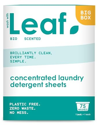 Leaf Laundry Sheets x75 Ultra Concentrated Bio Washing Detergent - Simple Detergent, Swaps Pods, Liquid, Powder, Capsules – Travel Wash, Pack Of 1