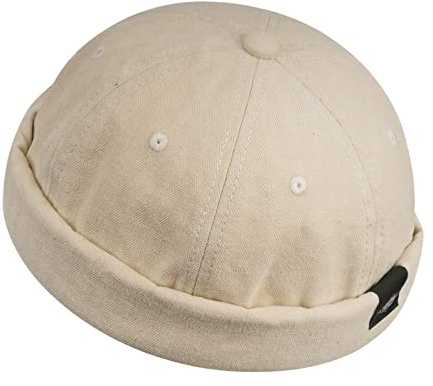 CLAPE Berretto Senza Visiera Unisex Docker cap Cappellino da Portuale Cotone Rolled Cuff Brimless Hat Classic Docker Leon Hat Retro Miki Beige CT84