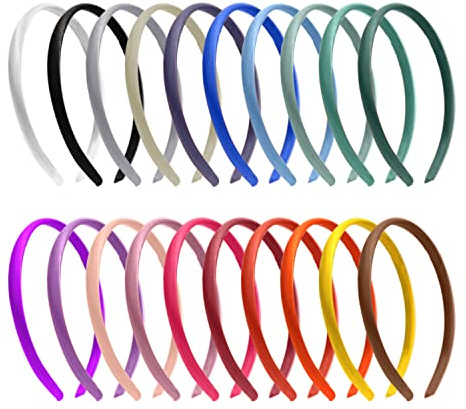 TIMJJG 20 diademas de satén para la cabeza de tela de color caramelo, cintas para la cabeza engrosadas, materiales de diadema para el cabello, adecuadas para fiestas alegres, actuaciones (20 colores)