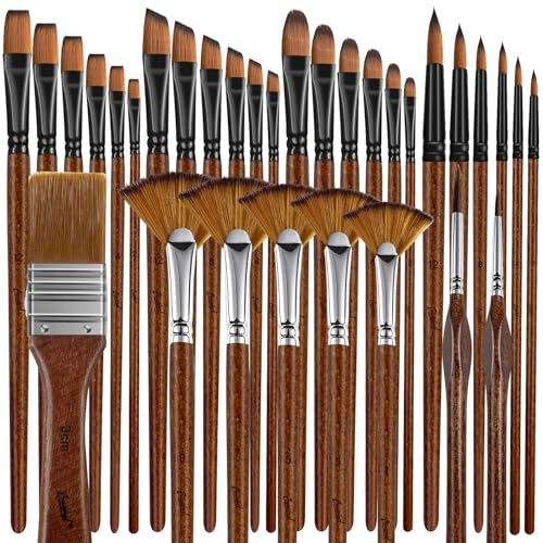 Bougimal Pinselset Acrylfarben, 32 Pinsel Set mit rund, eckig, flach, Fan, Detailing Pinsel für Aquarell/Acryl/Öl Malerei, für Künstler und Anfänger zum Malen, Teal