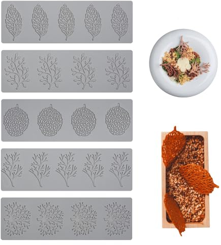 5Pcs Dentelle Silicone Moule Gâteau Gaufrage, Tapis de Mat Fondant Artisanat Outils Fleur Motif Feuilles Décorer Moules d'artisanat de Sucre à Pâtisserie pour Chocolat Fondant Gelée Desserts Fruit