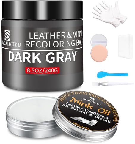 240g Riparazione Pelle con Balsamo,Grigio Scuro Kit Riparazione Pelle per la Riparazione della Pelle,Ricolorante Pelle,Riparazione Sedili Auto,Ripara Pelle Divano,Rinnova Pelle Giacca,Scarpe,Sella
