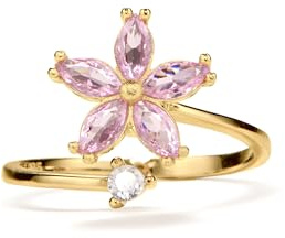 PERIMAD - Anillo giratorio chapado en oro con diseño de flor, circonita cúbica, alivio de la ansiedad, anillo de preocupación de eternidad para mujer, plata de ley 925, anillo giratorio apilable con