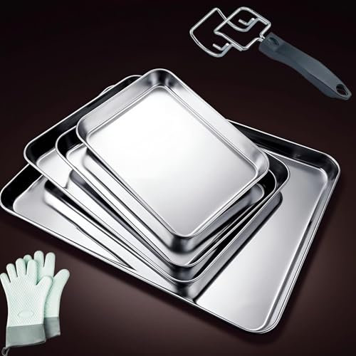Teglia da forno rettangolare in acciaio inox, teglia da forno, stampo da forno profondo, teglia per grasso, per cuocere, arrostire, servire, facile da pulire e lavabile in lavastoviglie