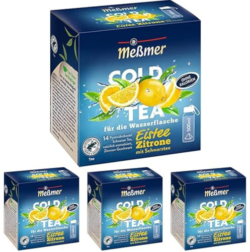 Meßmer Cold Tea Eistee Zitrone | Für die Wasserflasche | ohne Zucker | ohne Kalorien | Alternative zu zuckerhaltigen Getränken wie Limonade oder Saft | 14 Pyramidenbeutel (Packung mit 4)