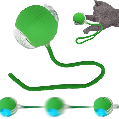 SORNEICDR Nueva Pelota interactiva para Gatos, Pelota de Juguete Interactiva 360°, Bola de Rodadura Automática Inteligente para Gato y Perros (Verde)