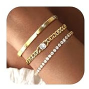 Chriscoco 3Pcs Armband Damen Gold 14 Karat Vergoldet Edelstahl Armband Damen Verstellbare Armbänder Gold Twist Figaro Schlange Armband Set Tennis Armband Goldene Armbänder Schmuck für Frauen