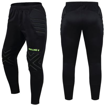 Kelme Pantalones de portero para hombre con protección para niños, pantalones de portero de fútbol juvenil, acolchados, largos, deportivos, Negro y verde., S