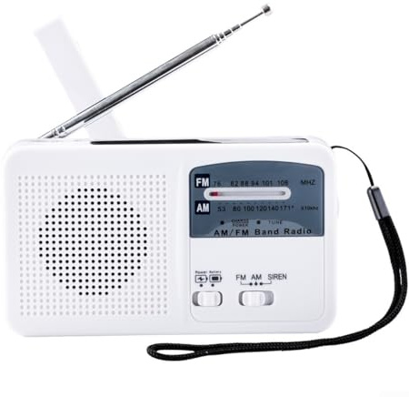 Piccole radio portatili AM FM a manovella, con caricatore solare e torcia, radio multifunzione, caricatore per cellulare (bianco)