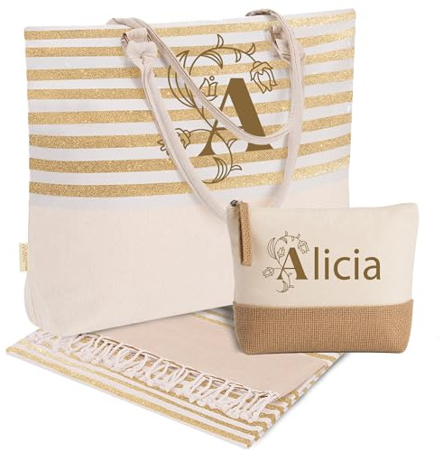 Bolso Playa Mujer Grande con Neceser, Opción de Personalización y Toalla a Juego – Bolso Piscina Mujer, Bolsos Mujer Verano