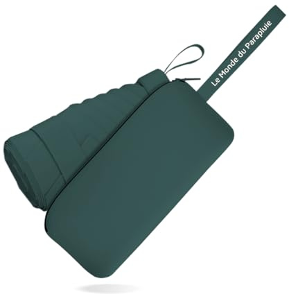 Le Monde du Parapluie Ombrello pieghevole da donna, con 6 persiane, leggero e compatto, 16 cm, formato da viaggio, tasca, borsa a vento, con custodia in pelle, verde foresta