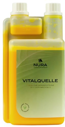 NURA HORSE SUPPLEMENTS Vitalquelle - Líquido metabolismo para caballos, alimento complementario para apoyar el hígado, los riñones y la desintoxicación, con cardo de leche y alcachofa, 1 L, fabricado