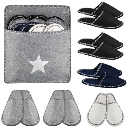 LinRim Guest Slippers Set of 6 Guest Slippers Felt Slippers with Non-Slip Sole Unisex Guest Slippers Sizes: 36/39.40/42.43/45 Suitable for Many Guests, gray, One size