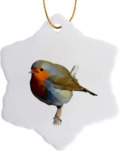 3 inch Snowflake Porcelain Ornament - Red Robin Vector - Robin