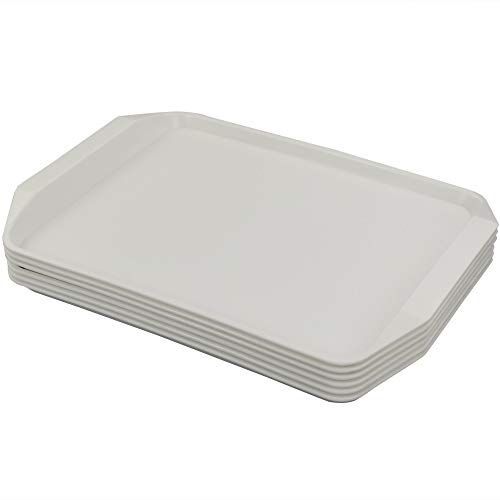 Ponpong Rectangular Plastic Serving Trays, White, 6 Packs