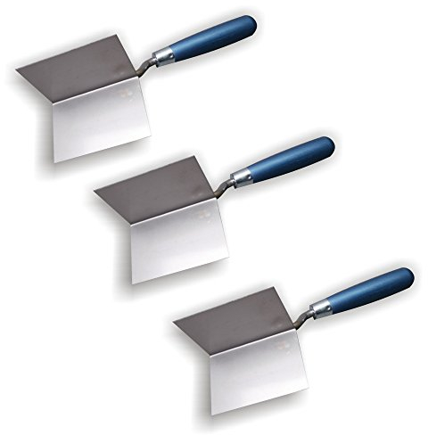 3er Set DEWEPRO® Außenecken-Kelle - Edelstahl Eckenkelle - Handwerkerqualität mit Holzgriff, 85x60x60mm