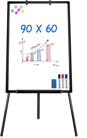 maxtek ​Flipchart Whiteboard Ständer, 90 X 60cm Magnetisches Tragbares Trocken Abwischbar White Board, Höhenverstellbar, Haken Verschieben Flipchart Papier, Dreibein Whiteboards mit Ständer