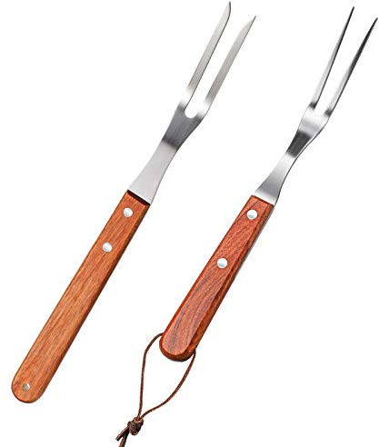 Honoson 2 Pieces Meat Forks Stainless Steel Carving Fork with Rosewood Handle for Kitchen Barbecue Serving Cooking Grilling Roasting (13 Inch,10 Inch)