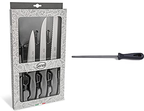 Sanelli Linea Skin Confezione Coltelli Professionali Chef 4 Pz, Acciaio Inox & Skin Acciaino, Acciaio Inossidabile, Nero, 36.0X2.5X3.0 Cm