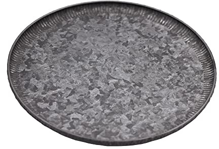 Funerom Round Galvanized Metal Tray Decorative Tray Corrugated Edges (32 cm)