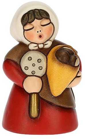 THUN - Donna con Castagne in Ceramica Decorata a Mano, Colore Rosso, Linea Presepe Classico, Decorazioni Natale Casa, 5x4.7x8 cm h