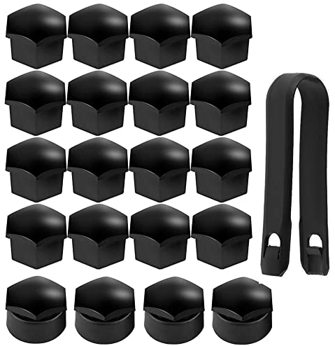 Guuzi 20 pezzi 17mm Nero Dado Auto Ruota Mozzo Auto Vite Protezione Antifurto Tappo di Copertura(16 pezzi Copribulloni Ruota + 4 pezzi Copribulloni Rotondi Antifurto)