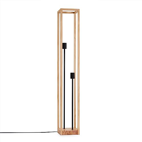 Paco Home Luminaria Suspensión Decoración Salón Colgante Mesa Comedor Dormitorio Pantalla Madera E27, Tipo de lámpara:Lámpara de pie, Farbe_MuVa:Madera