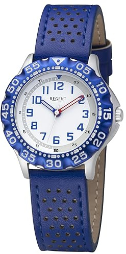 Regent Kinderuhr Armbanduhr in der Farbe Blau mit Armband aus Leder, Wasserdichtigkeit: 3 bar, Gehäusedurchmesser: 31 mm, 12400332