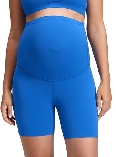 CRZ YOGA Butterluxe Maternity Biker Shorts 6 - Over The Belly Pregnancy Yoga Workout Womens Activewear Buttery Soft Sparkle Blue Medium