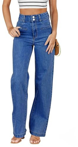 Sidefeel Women's Wide Leg Jeans High Waisted Straight Leg Ankle Jeans Stretchy Trendy Tummy Control Loose Denim Pants Blue Size 12