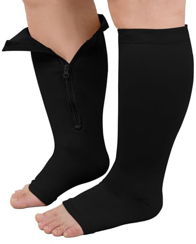 PUTUO Calze a Compressione Graduata da Uomo: Calzini Compressione Gambaletti con Cerniera Donna Calze Contenitivi Taglie Forti Punta Aperta per Corsa Viaggi Gravidanza Viaggi in Aereo 1 Paia nero XXXL