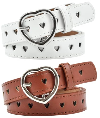 DKDDSSS 2 Pezzi Cintura con Fibbia a Forma di Cuore per Bambini e Ragazze, Regolabile in Pelle PU per Jeans Vestiti Pantaloni