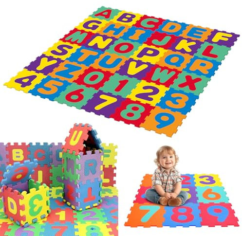Daniel James Letter & Number Foam Mats - 36-Piece Interlocking Puzzle Mat with Alphabet A-Z & Numbers 0-9 for Baby, Toddlers & Kids - Soft EVA Foam Play Mat for Home & Nursery (Small (94cm x 94cm))