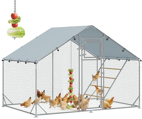 PawHut Pollaio per Galline da Esterno, 3x2x2 m 6 m² Recinto per 6-8 Galline in Acciaio Zincato, Gabbia per Polli con Tetto Impermeabile Anti-UV Mangiatoia Posatoio Serratura, Piccoli Animali Conigli