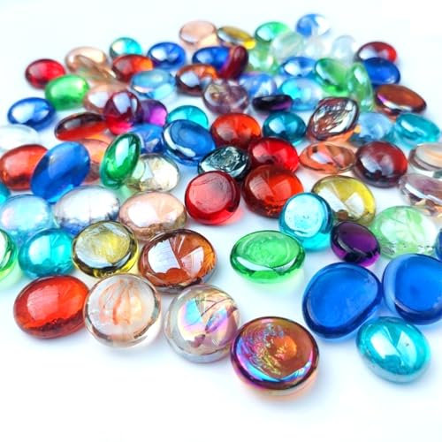 XOXVURI Glasnuggets Bunt 200G/Ca.40 Stück Glasnuggets Bunt Muggelsteine Bunt Kinder Glassteine Dekosteine Für Vasen Mosaiksteine Zum Basteln Spielsteine Mosaik Steine