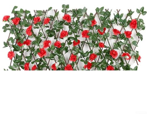 Clôture en treillis artificiel extensible - Haie télescopique - Clôture d'intimité extensible - 20 x 40 cm (rouge)