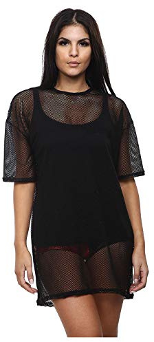 Hamishkane® T-shirts surdimensionnés pour femmes à manches courtes en résille transparente pour femmes, hauts d'été longs doux et extensibles, t-shirts d'été élégants pour femmes