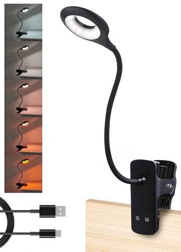 National Lighting Dimmable LED Clip On Light - 4.5W Touch Control LED Lamp with Flexible Neck & Strong Clamp - 5 Colours & Brightness Levels, USB Rechargeable Desk Light - Black