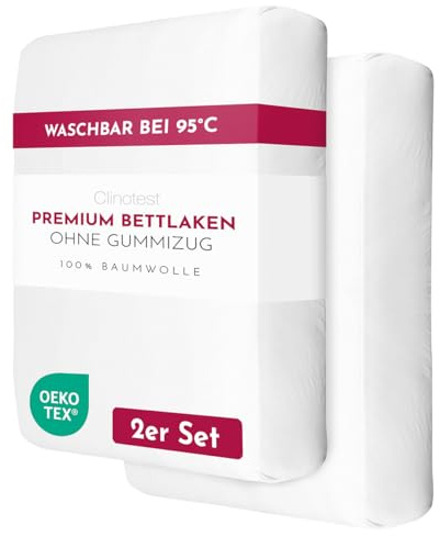Clinotest 100 x 200 cm lakan utan elastiskt band, 170 g/m², premium platta lakan av 100 % bomull, mjuka och andningsbara, koksäkra, hotellkvalitet, lättskött, krympbeständigt och färgintensivt, set om