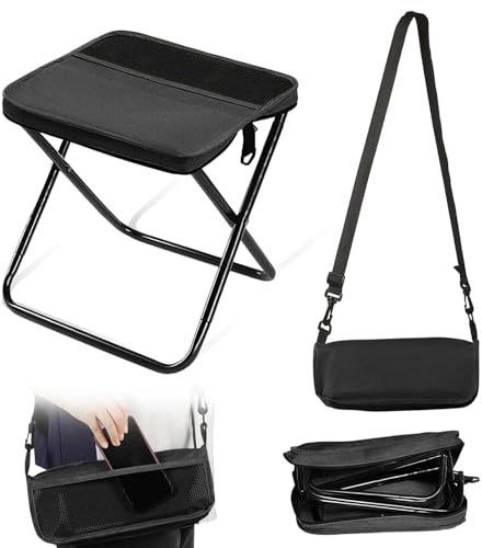 nnOuOnn Tabouret à dos pliable portable pour camping, petite chaise pliante pour adultes, tabouret télescopique léger pour la pêche, les voyages, la randonnée, le jardin (noir, taille S)